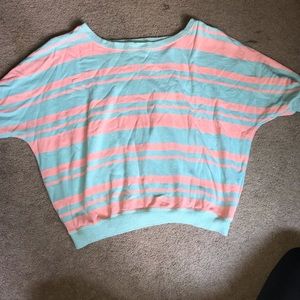 pink and blue striped sweater